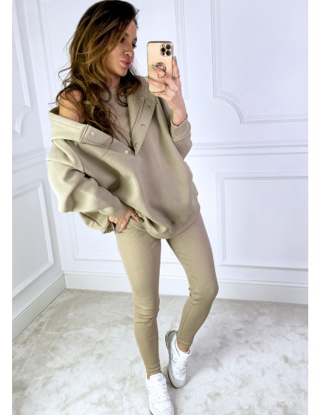 Legginsy Prążek Beż