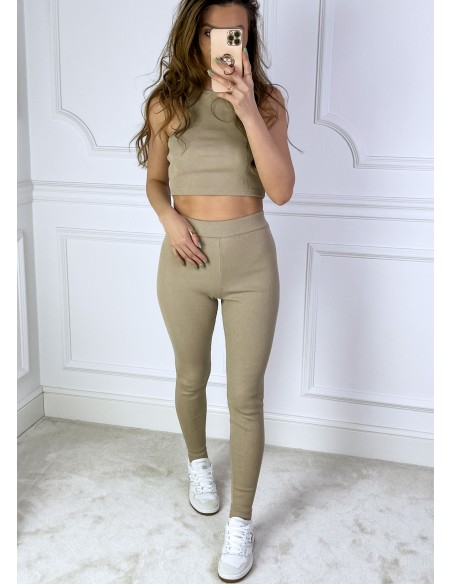 Legginsy Prążek Beż