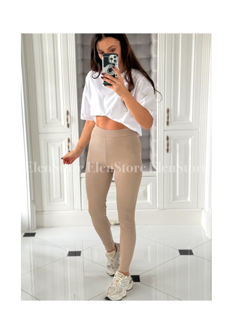 Legginsy Prążek Beż